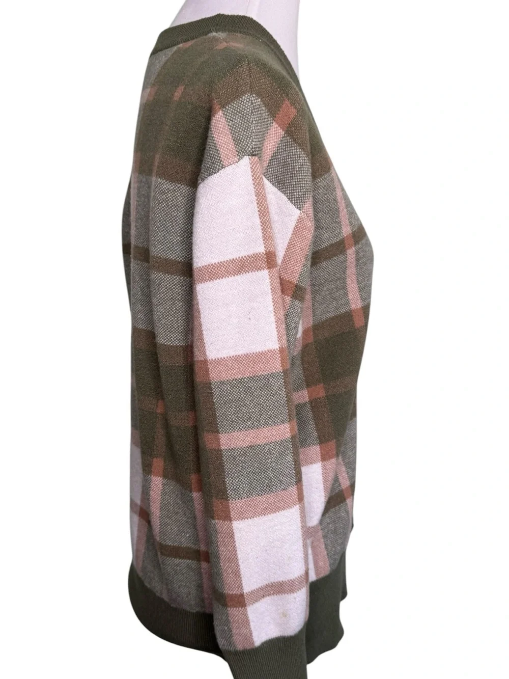 Rachel Zoe Plaid V-Neck Soft Knit Cardigan Olive Green Tan Medium